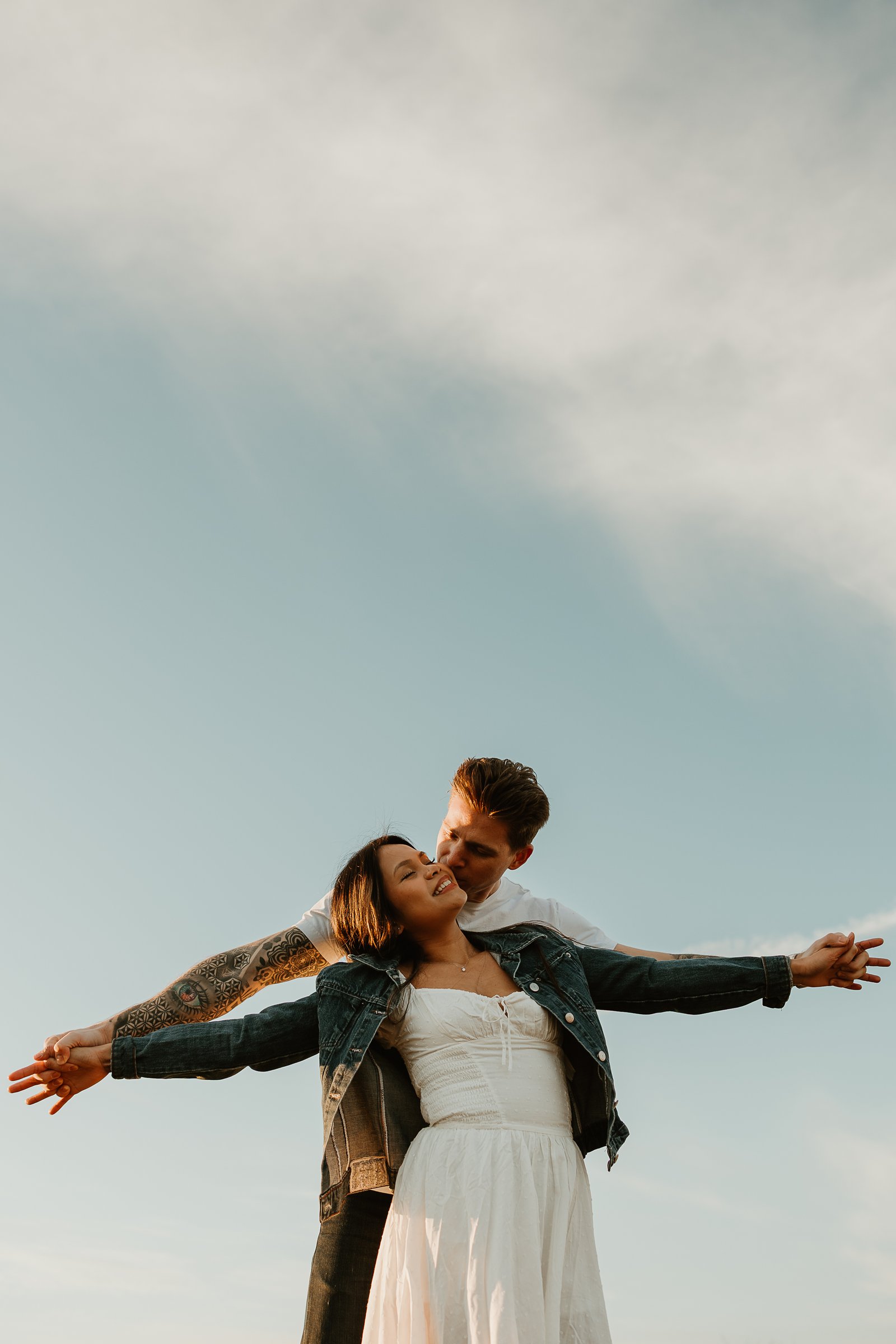 Couple laughing together on a walk